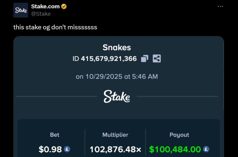 Twitter 100K Stake Snakes Win